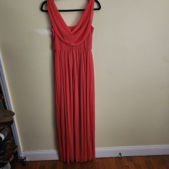 David's Bridal NWT  Style F15933 Guava Long Mesh Dress Cowl Back Detail Size 4 - Picture 7 of 11